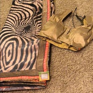 Black/Gold Saree with hot pink Border